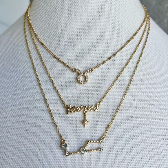 Nordstrom Taurus Zodiac Astrology Gold Tone multi layer Necklace 18 inch NWOT - Picture 1 of 2